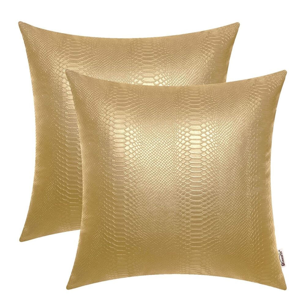 2391 Gold Leather Throw Pillows 16 X 16 Inches, Snake Leather Pillow Covers